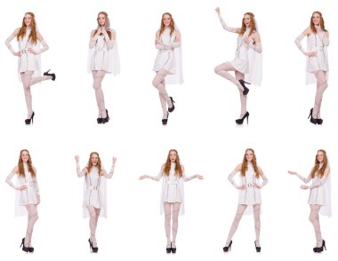 Beyaz tenli, açık renkli, büyüleyici elbiseli güzel bayan.