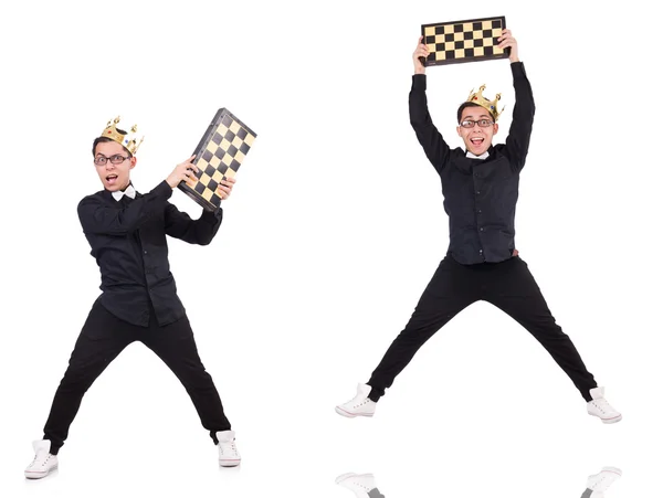 Jogador de xadrez engraçado isolado em branco — Fotografia de Stock