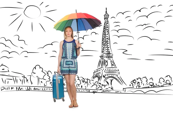 Молода жінка, подорож до Парижа — стокове фото
