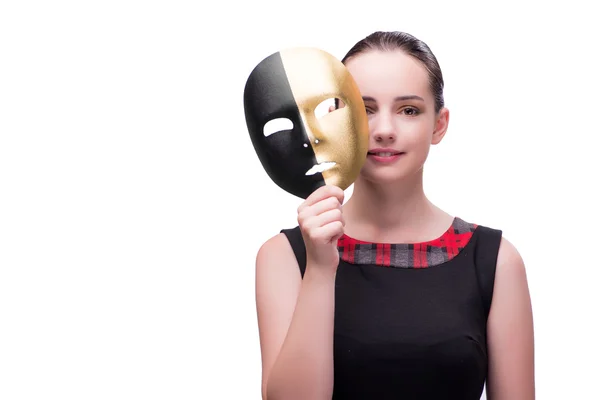 Mladá žena s maskou izolované na bílém — Stock fotografie