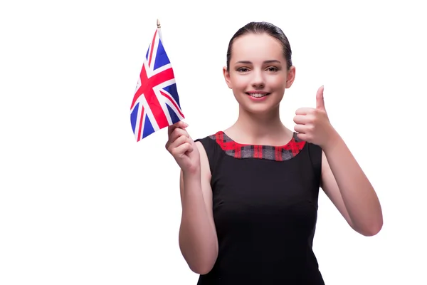 Mujer joven sosteniendo bandera británica — Foto de Stock