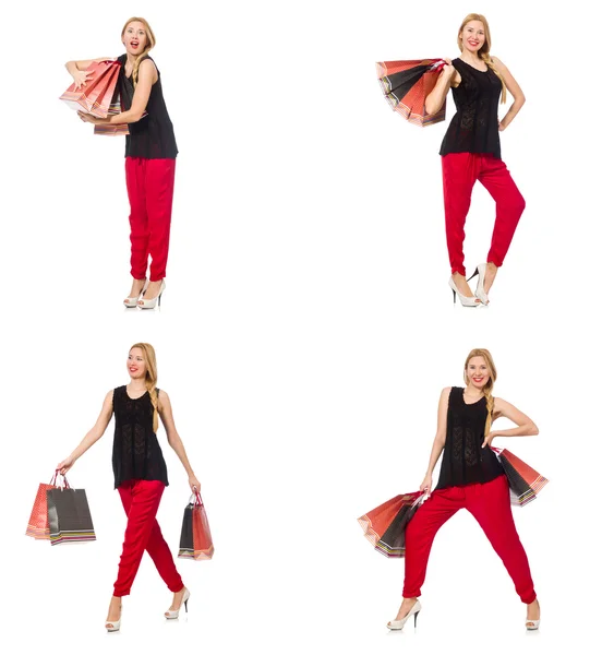 Set of woman with shopping bags on white — Stock Photo, Image