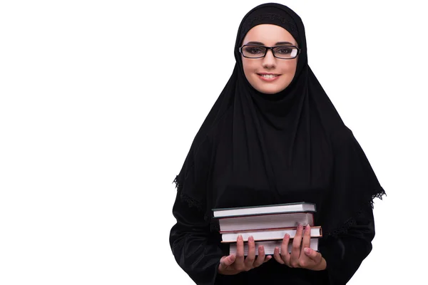 Мусульманская женщина в черном платье изолирована на белом — стоковое фото
