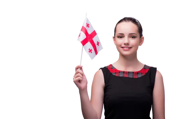 Žena s Gruzínská vlajka izolované na bílém — Stock fotografie