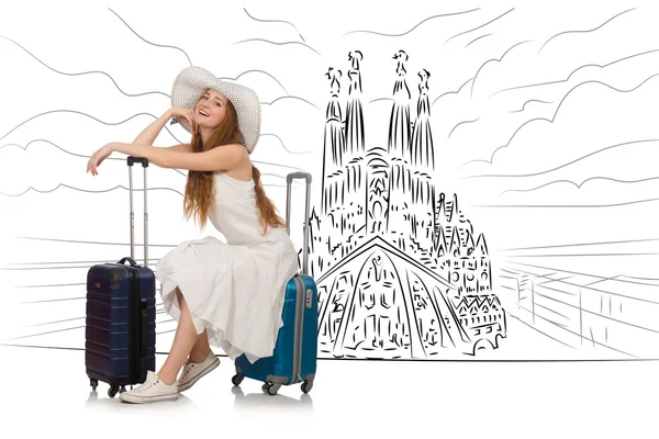 Giovane donna in viaggio in Spagna per vedere la Sagrada Familia — Foto Stock