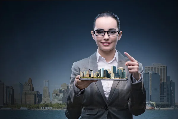 Woman architect in city urban planning concept — Stock Photo, Image