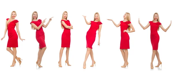 Mujer en vestido rojo aislado en blanco —  Fotos de Stock
