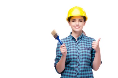 Genç bayan ressam beyazda izole edilmiş.