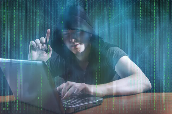 Jovem hacker no conceito de segurança digital — Fotografia de Stock