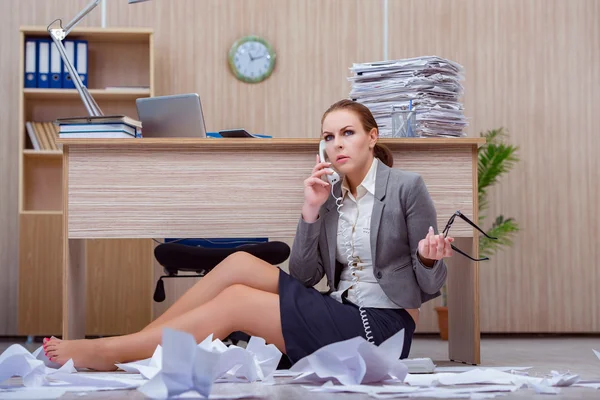 Busy stressful woman secretary under stress in the office — Stock Photo, Image