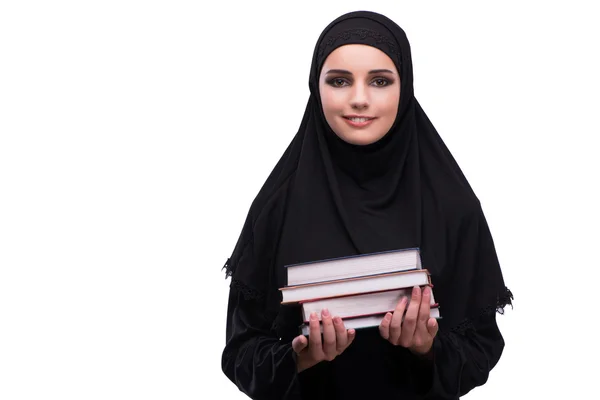 Μουσουλμανική γυναίκα στο μαύρο φόρεμα που απομονώνονται σε λευκό — Φωτογραφία Αρχείου