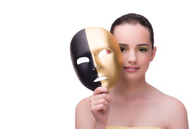 Genç kadın üzerinde beyaz izole maskesi