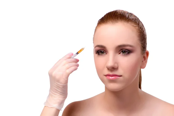 Young woman preparing for facial treatment isolated on white — Stock Photo, Image