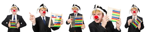 Clown med abacus isolerad på vitt — Stockfoto