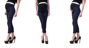 Karmaşık görüntülü hamile kadın beyazda izole edilmiş.