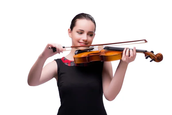 Elegant young violin player isolated on white — Stock Photo, Image