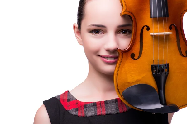 白で隔離、エレガントな若いバイオリン奏者 — ストック写真