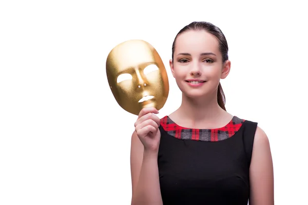 Young woman with mask isolated on white — Stock Photo, Image