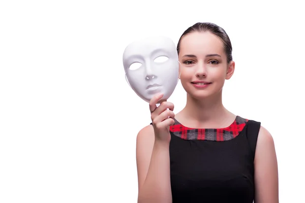 Junge Frau mit Maske isoliert auf weiß — Stockfoto