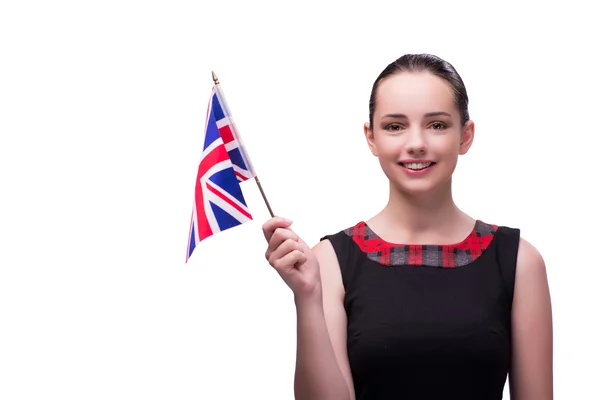 Mujer joven sosteniendo bandera británica — Foto de Stock
