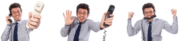 Angry call center employee in collage — Stock Photo, Image