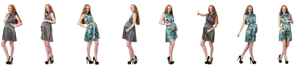 Pregnant woman in composite image isolated on white — Stock Photo, Image