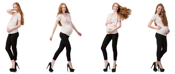 Kobieta w ciąży w złożonym obrazie wyizolowana na białym — Zdjęcie stockowe
