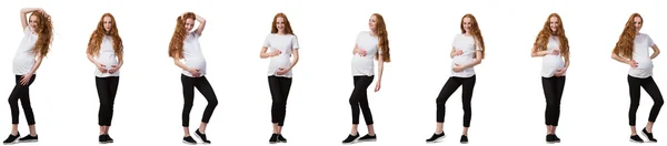 Pregnant woman in composite image isolated on white — Stock Photo, Image