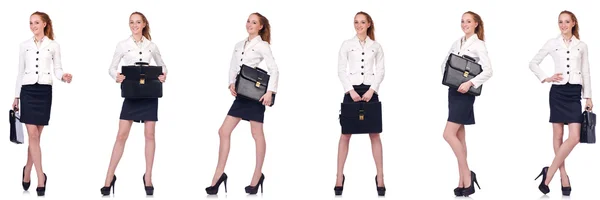 Donna d'affari con valigetta isolata su bianco — Foto Stock