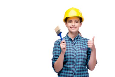 Genç bayan ressam beyazda izole edilmiş.