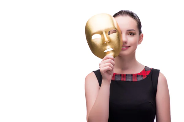 Jeune femme avec masque isolé sur blanc — Photo