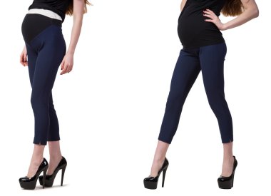 Karmaşık görüntülü hamile kadın beyazda izole edilmiş.