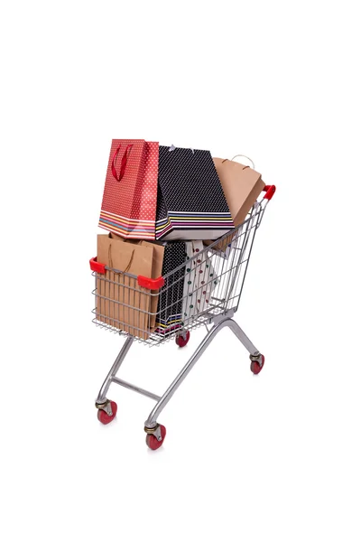 Beyaz arka plan üzerinde izole alışveriş sepeti arabası — Stok fotoğraf