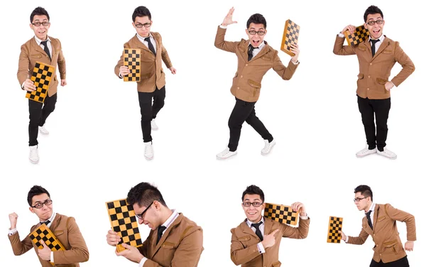 Funny chess player isolated on white — Stock Photo, Image