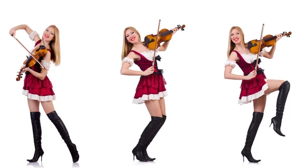 Bayerisches Mädchen spielt Geige isoliert auf Weiß — Stockfoto