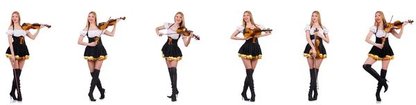 Ragazza bavarese suonare il violino isolato su bianco — Foto Stock