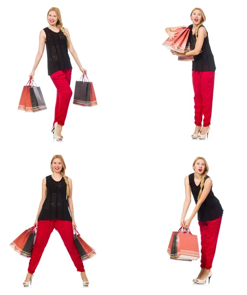 Set of woman with shopping bags on white — Stock Photo, Image