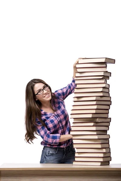 Jonge student voorbereiden op de examens van de college geïsoleerd op wit — Stockfoto