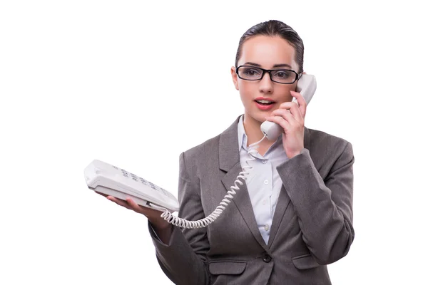 Operador de call center elegante agradável isolado no branco — Fotografia de Stock