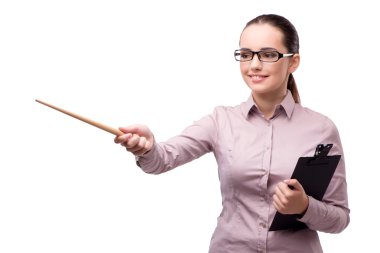 Beyaz izole sanal düğmesine basarak işkadını