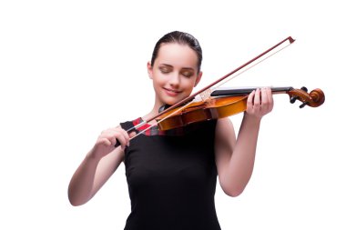 Zarif genç keman çalar üzerinde beyaz izole
