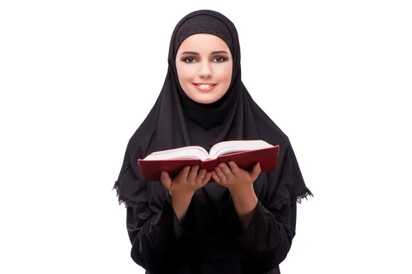 Muslimische Frau in schwarzem Kleid isoliert auf weißem Grund — Stockfoto