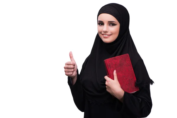 Muzułmańska kobieta w czarnej sukience na białym tle — Zdjęcie stockowe
