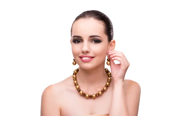 Kadın beyaz izole mücevher aksesuarları ile — Stok fotoğraf