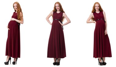 Karmaşık görüntülü hamile kadın beyazda izole edilmiş.