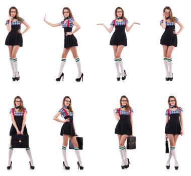 Beyazların arasında izole edilmiş liseli kız.