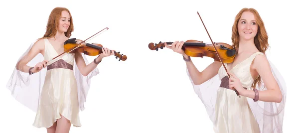 Femme avec violon isolé sur blanc — Photo