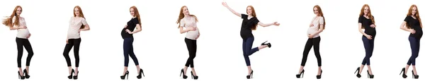 Pregnant woman in composite image isolated on white — Stock Photo, Image