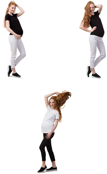 Schwangere in zusammengesetztem Bild isoliert auf Weiß — Stockfoto