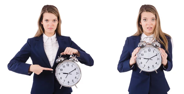 Businesswoman with clock isolated on white — Stock Photo, Image